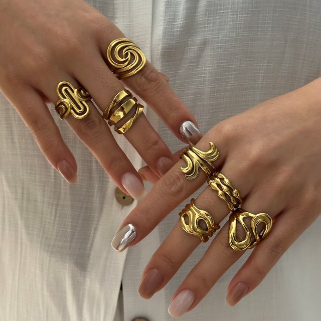 RINHOO FRIENDSHIP Ring Edelstahl, Gold, Vintage, Damen - Bild 1