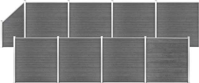 vidaXL WPC Zaun-Set aus Holz-Kunststoff-Verbundwerkstoff mit 8 Quadraten und 1 Schräge in Grau, B/H: 1484 x 186 cm - Bild 1