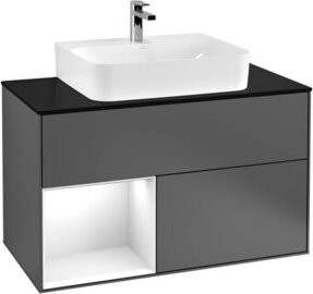 V&B Waschtischunterschrank Finion 100 mit Wandbeleuchtung, Anthrazit lackiert, B/T/H: 100 x 50,1 x 50,1 cm - Bild 1
