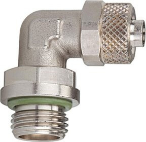Riegler Winkel-Einschraubverschraubung drehbar G 1/4a aus Messing in Silber mit FKM-Dichtung und Schlauchanschluss 10/8 - Bild 1