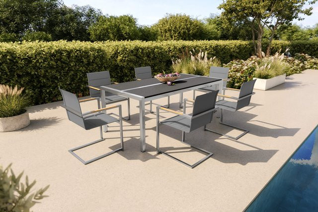 OUTFLEXX Garten-Essgruppe aus Edelstahl und Keramik in Grau/Silber, B/T: 200 x 100 cm - Bild 1