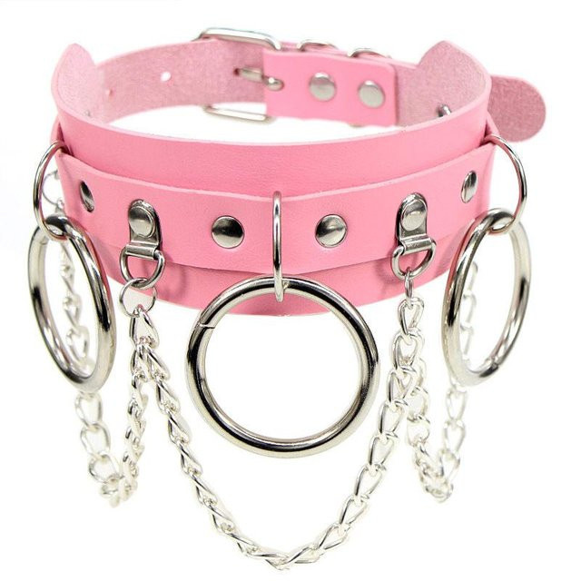 YIRAN Choker Halskette Edelstahl, PU-Leder, pink, Damen - Bild 1