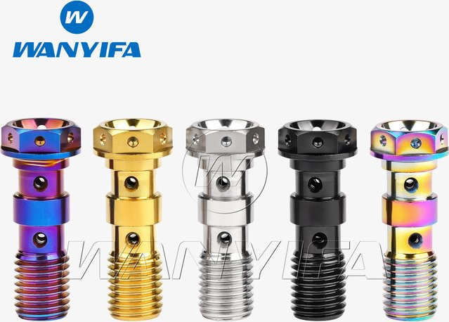 Wanyifa Titanschraube M10 mit Teilung 1,0/1,25 mm als Flansch Ölrohrschraube für Motorrad Bremsölschlauch und Bremsleitung Dual Banjo in Titan-Grau - Bild 1