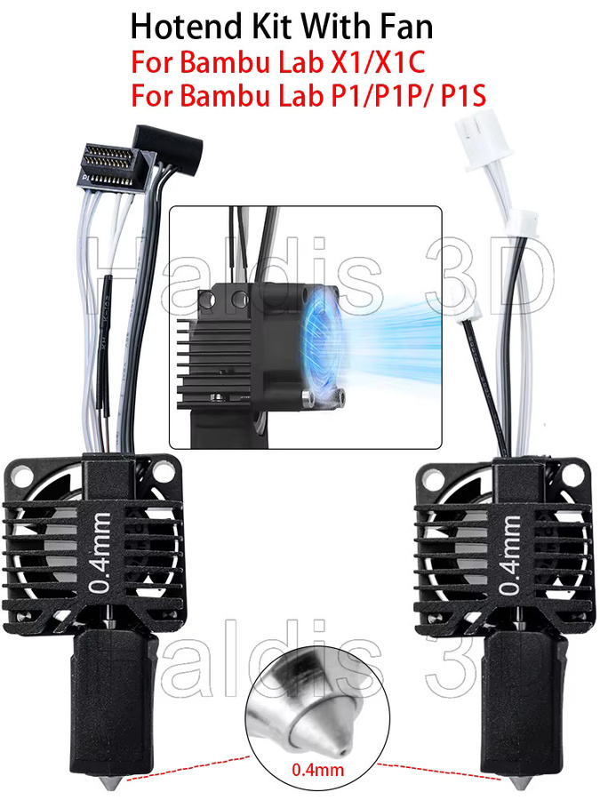 Bambu Lab Hotend Kit mit Lüfter und 0,4mm gehärteter Stahl Düse für P1 P1S P1P und X1 X1C 3D Drucker in Schwarz - Bild 6