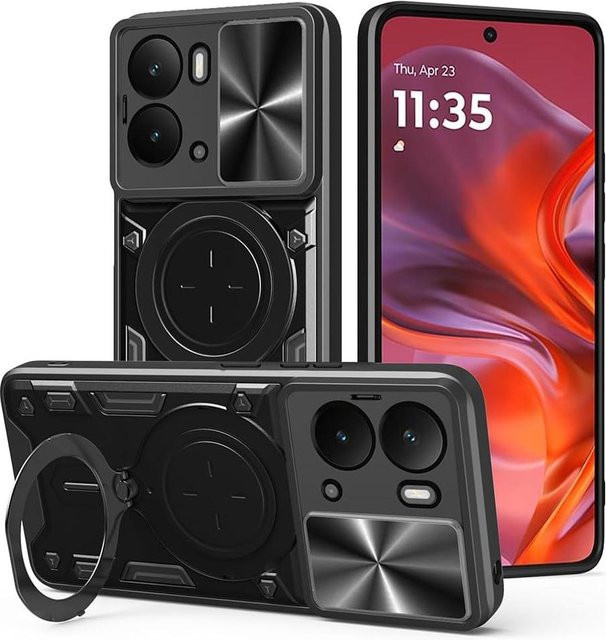 Schutzhülle für Realme 14 5G und Realme 14T 5G mit Ringständer und Linsenschutz in Schwarz - Bild 1