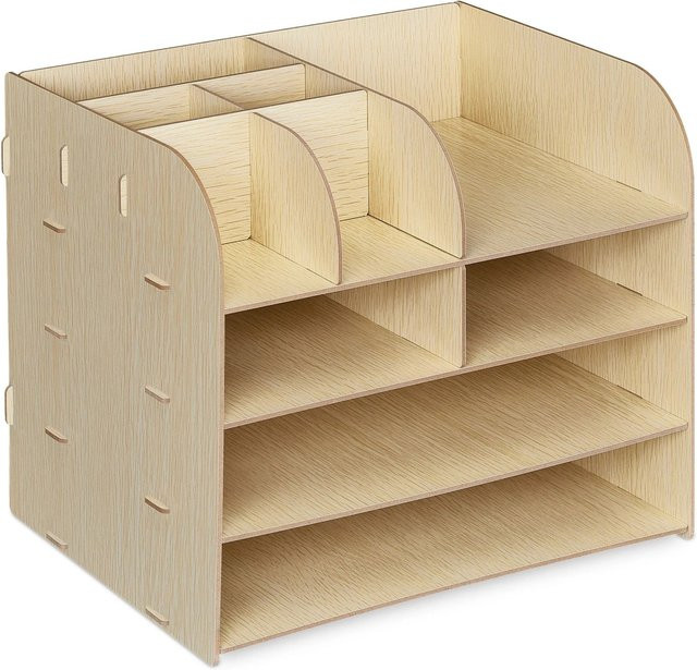 Relaxdays Schreibtisch Organizer aus MDF in Hellbraun mit 10 Fächern, B/T/H: 32,5 x 27,5 x 25 cm - Bild 1
