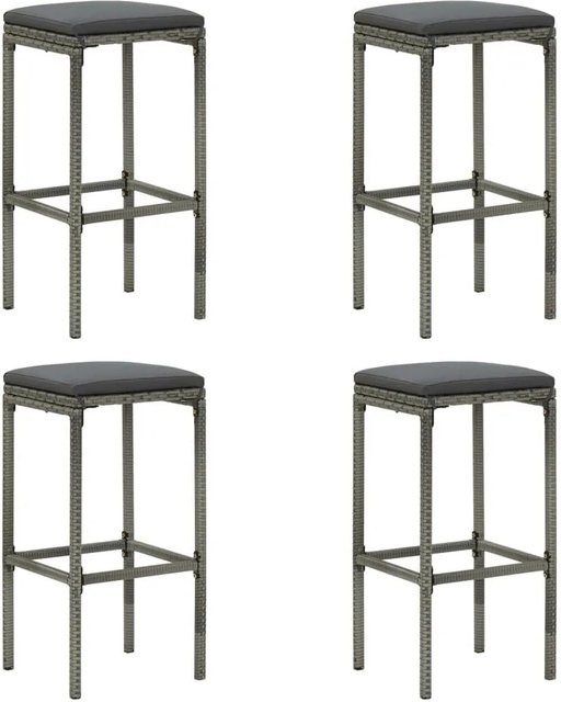 vidaXL Barhocker Set aus 4 Stück in Grau und Anthrazit aus PE-Rattan und Stahl mit Kissen - Bild 1