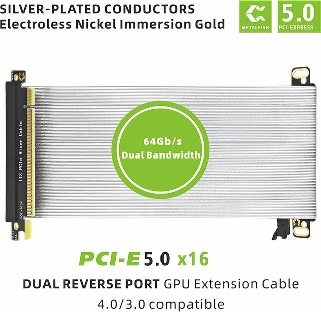 METALFISH PCIe Riser-Kabel GPU-Verlängerungskabel für ITX-Chassis und Mini Compact Case, kompatibel mit PCIe 5.0/4.0/3.0 x16, geeignet für RTX 5090/4090 und RX 7900 XTX - Bild 1