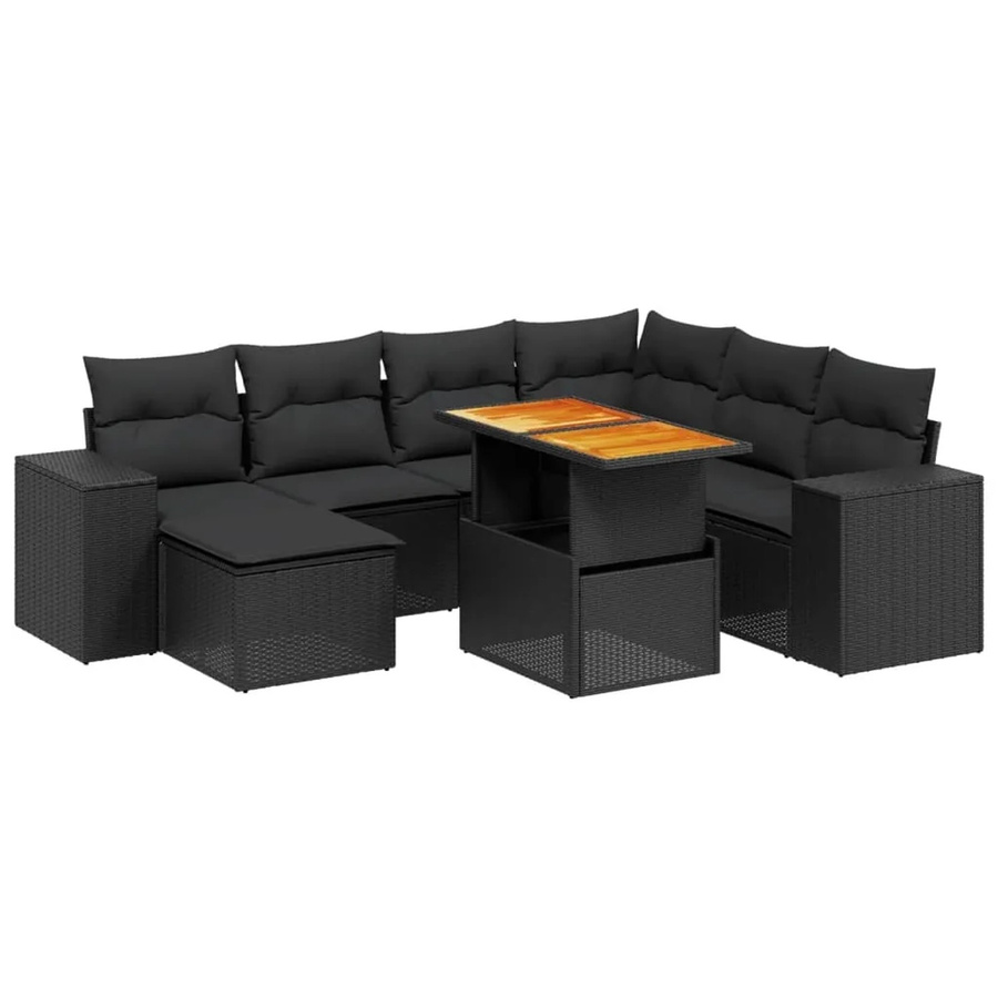 vidaXL 8-teilige Garten-Sofagarnitur in L-Form aus schwarzem Poly-Rattan mit Kissen und pulverbeschichtetem Stahlrahmen - Bild 2