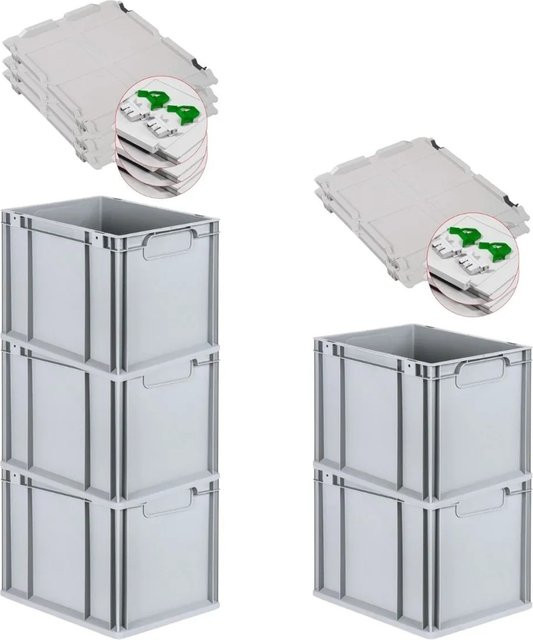 PROREGAL Spar Set 5x Eurobox Nextgen Economy mit Scharnierdeckel und grünen Schiebeschnappverschlüssen, H x B x T: 32 x 30 x 40 cm - Bild 1