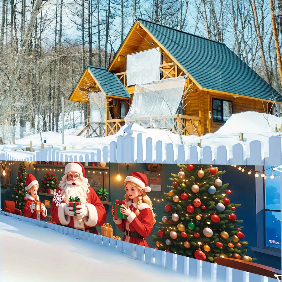 VIKAMA Weihnachtsmann Banner für Heiligabend und Weihnachten als festliche Outdoor-Terrassendekoration mit Metallringen, Breite: 180 cm, Höhe: 35 cm - Bild 5
