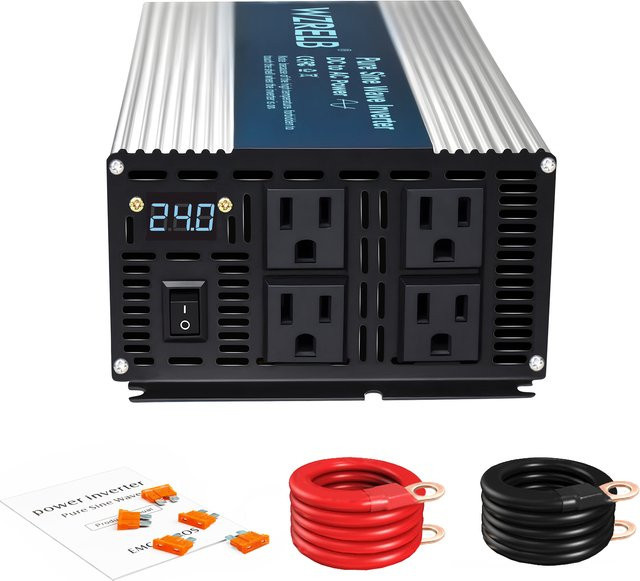 WZRELB Sinus-Solar-Wechselrichter mit LCD-Display, 1200 W, Solarpanel-Konverter, Farbe: Silber, Eingangsspannung: 12 V/24 V/36 V/48 V/96 VDC, Ausgangsspannung: 120 V/220/230/240 VAC - Bild 1