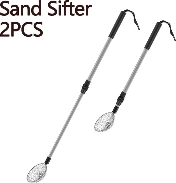 2 Stück verstellbare Teleskop-Strandschaufel aus Silber, tragbares Siebwerkzeug für Sand, Muscheln und Felsen, Länge: 54,1 cm bis 82,8 cm - Bild 1