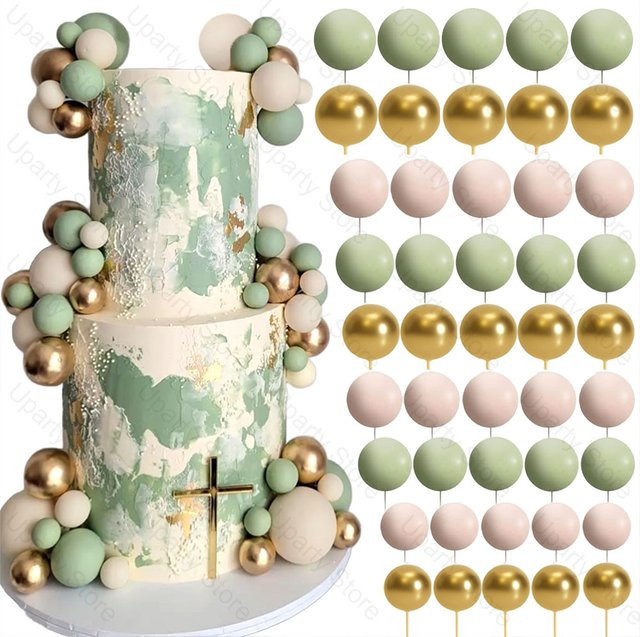 60 Stück Metall Kugeln zur Kuchendekoration in Gold und Beige, Durchmesser: 2–4 cm - Bild 1