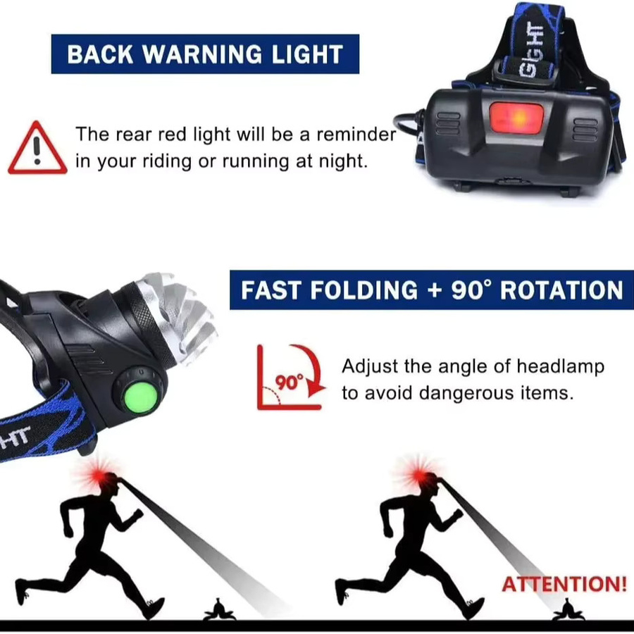 BALDR LED-Stirnlampe in Schwarz, wiederaufladbare Arbeitsstirnlampe mit USB, zoombar und wasserdicht für Garten und Outdoor-Einsätze - Bild 5