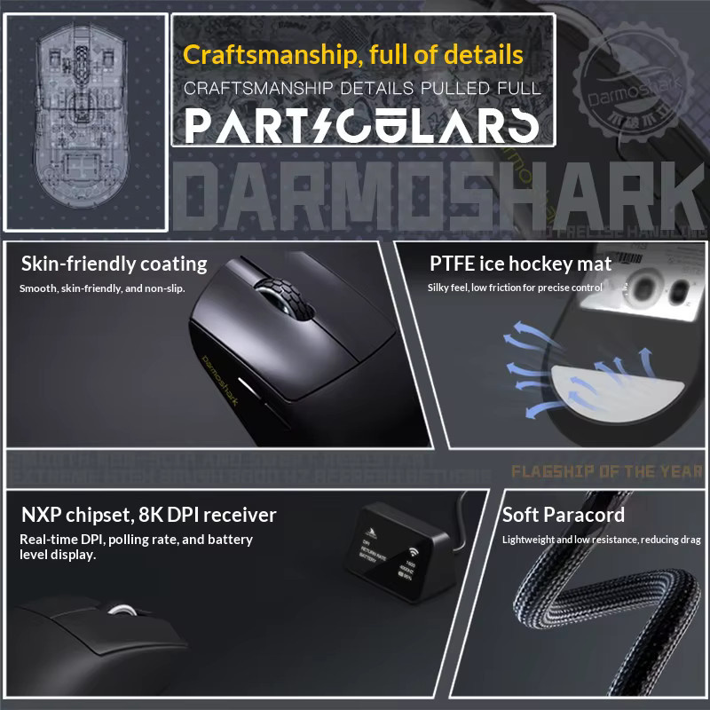 Darmoshark M9 Kabellose Gaming-Maus mit PAW3950 Sensor, ergonomisches Design für große Hände, ultraleicht 59 g, in Schwarz oder Weiß - Bild 2