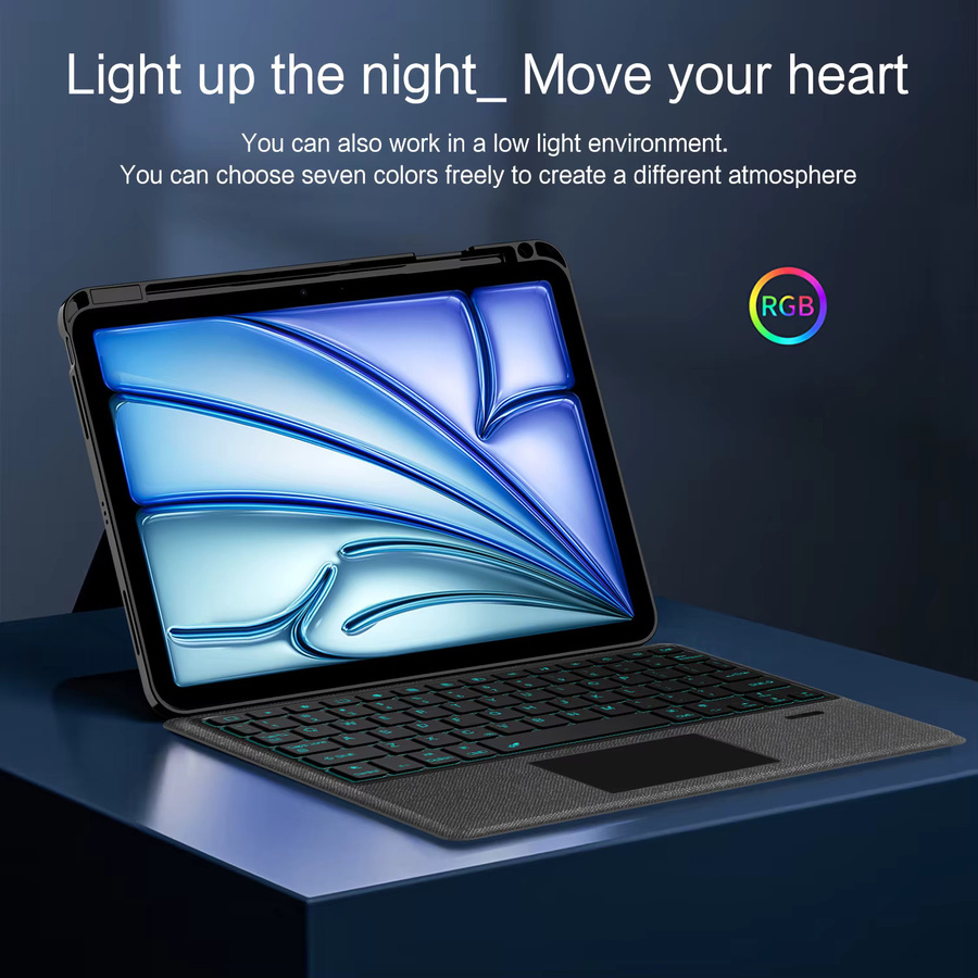 AJIUYU Smart Magic Keyboard für iPad Air 11 Zoll mit Touchpad und Hintergrundbeleuchtung, Schwarz - Bild 4
