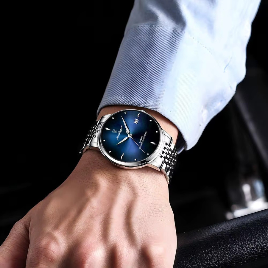 POEDAGAR Armbanduhr Quarz, Edelstahl, Blau, Herren - Bild 5