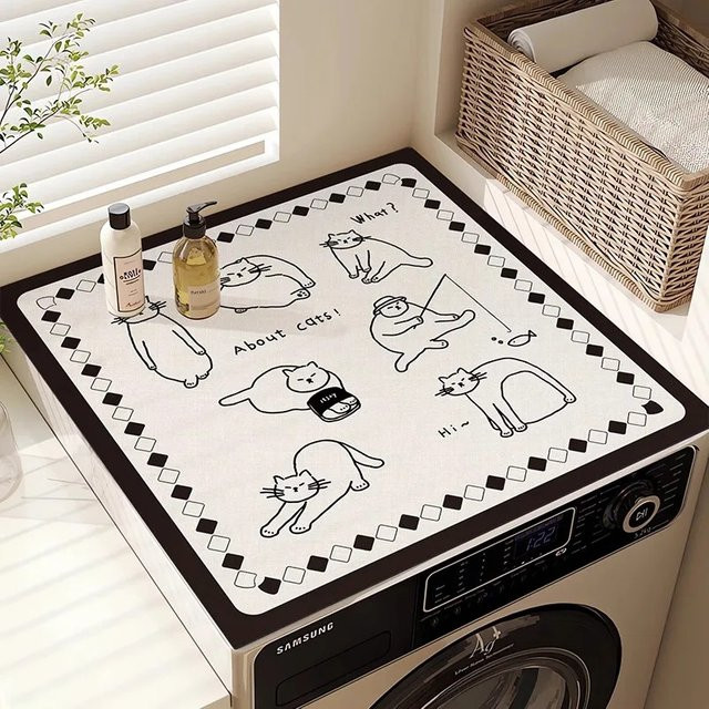 VIKAMA Fun Card Cat Wäschematte in Weiß, rutschfeste und staubdichte Schutzmatte für Trockner, Kühlschrank oder Küchenablauf - Bild 1