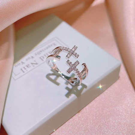Offener Ring Damen, Kupfer, Silber, Zirkonia