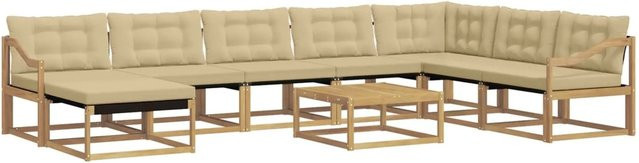 vidaXL Outdoor-Sofagarnitur 9-teilig L-Form aus Akazie mit Textilene-Bezug und Polstern in Weiß, Beige und Braun, B/T/H: 79 x 79 x 37 cm - Bild 1