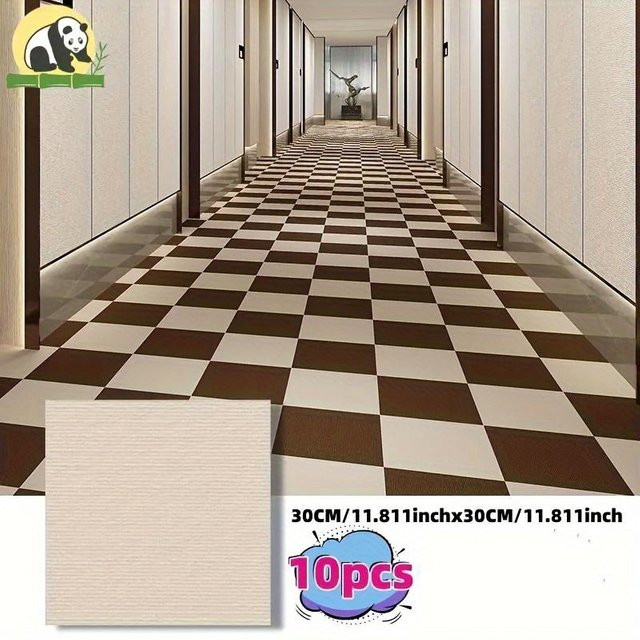 10 Stück selbstklebende Teppichfliesen von SZ-Damai in Beige, rutschfeste und schmutzabweisende Wand- und Bodenaufkleber, B/B/H: 30 x 30 x 1 cm - Bild 1