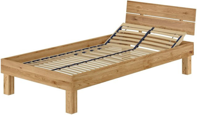 Erst-Holz Massivholzbett Einzelbett aus Eiche geölt Modell 88 mit Federholzrahmen, Farbe: Braun, B/T/H: 90 x 200 cm - Bild 1