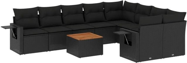 vidaXL 10-tlg. Garten-Sofagarnitur in L-Form aus Poly-Rattan und pulverbeschichtetem Stahl mit Kissen in Schwarz - Bild 1