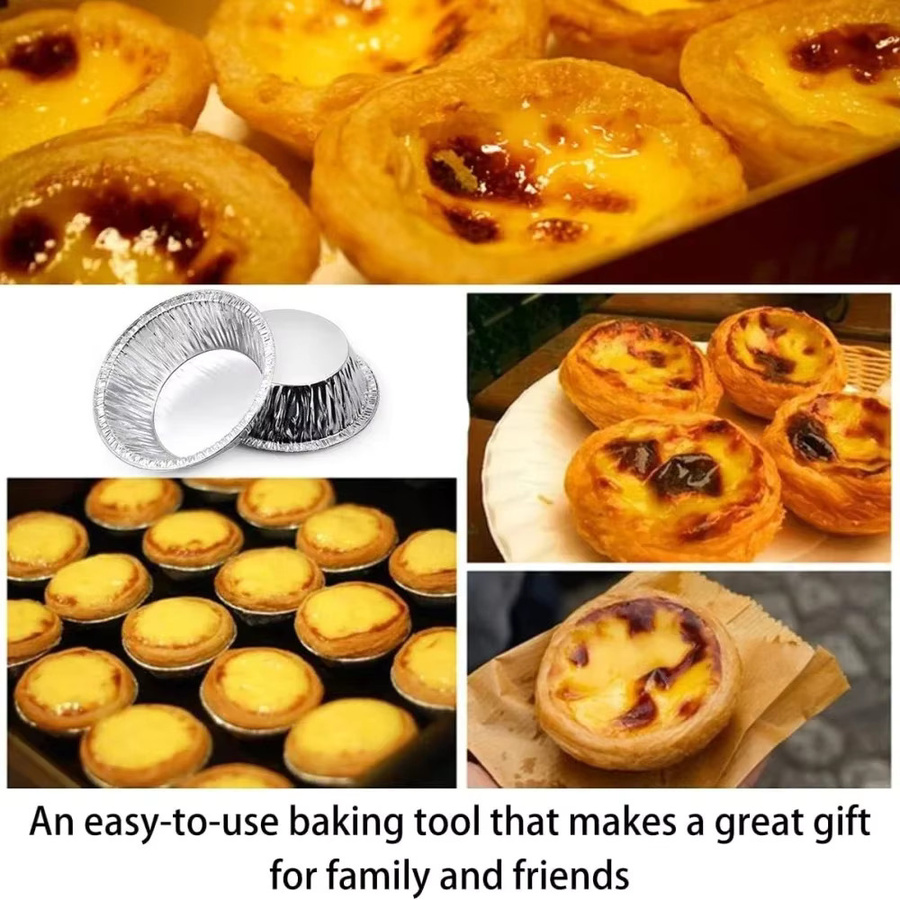 100 Stück Einweg-Backförmchen aus Aluminiumfolie von ouhoe in Silber, hochtemperaturbeständige Mini-Muffinförmchen und Eierkuchenförmchen - Bild 2