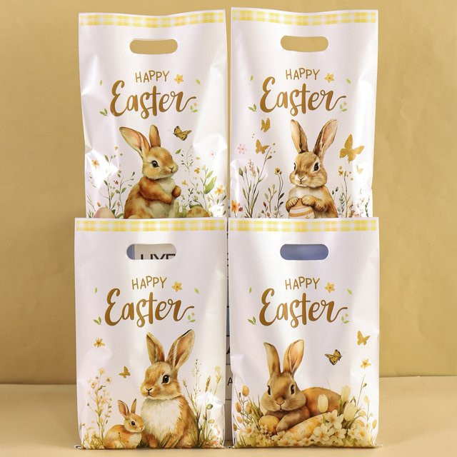 Oster Verpackungsbeutel aus Kunststoff mit Hasen- und Eierdesign für Süßigkeiten und Frühlingsgeschenke - Bild 1
