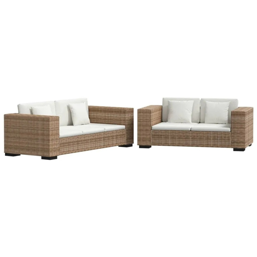 vidaXL Sofa-Set aus echtem Rattan mit 2-Sitzer und 3-Sitzer in Cremeweiß und Beige inklusive Polstern - Bild 2