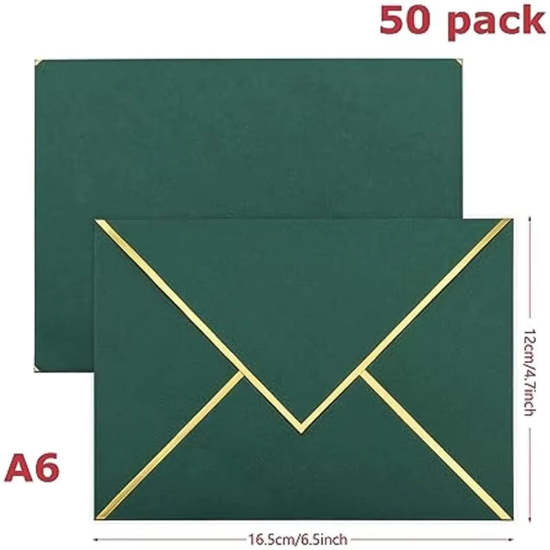 50er-Pack selbstklebende Papierumschläge für Einladungen in Schwarz und Grün, Größe 4 x 6 Zoll und 5 x 7 Zoll - Bild 2