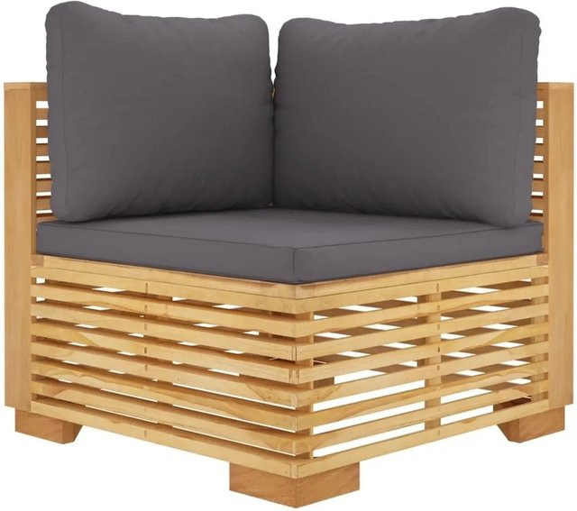 vidaXL Garten-Ecksofa aus massivem Teakholz mit grauen Polsterkissen - Bild 1