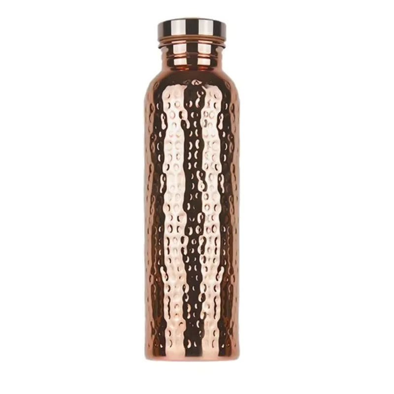 SMHXIANGQIANJIN Kupfer-Wasserflasche mit Hammermuster in Gold, 800 ml, Sportflasche mit Ein-Klick-Deckel und rutschfester Silikonbasis - Bild 4
