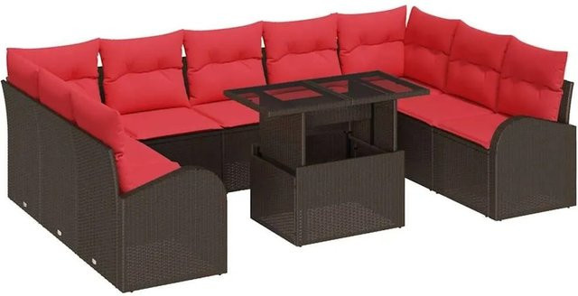 vidaXL Gartensofa-Set aus Poly-Rattan in Braun mit L-Form, Polsterkissen und integriertem Stauraum für Garten und Terrasse - Bild 1