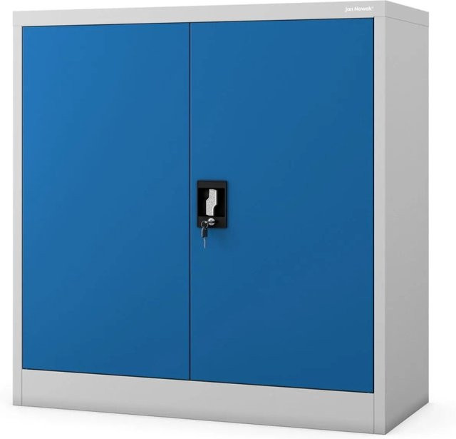 Jan Nowak Metallschrank BEATA mit Scharniertüren in Graublau, H: 93 cm, B: 90 cm, T: 40 cm - Bild 1