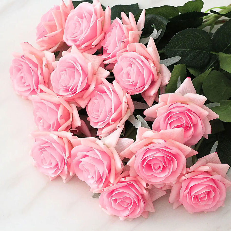 15er Set LINANUO Künstliche Rosen aus Latex in Champagne für Hochzeiten und Tischdekorationen - Bild 2