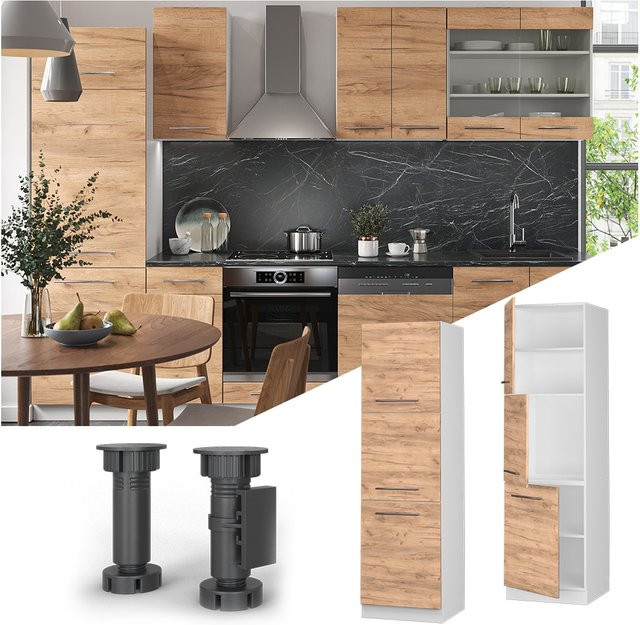 Vicco Herdumbauschrank Fame-Line Küchenschrank in Eiche Weiß mit Softclose-Scharnieren, Breite: 60 cm, Höhe: 206 cm, Tiefe: 58 cm - Bild 3