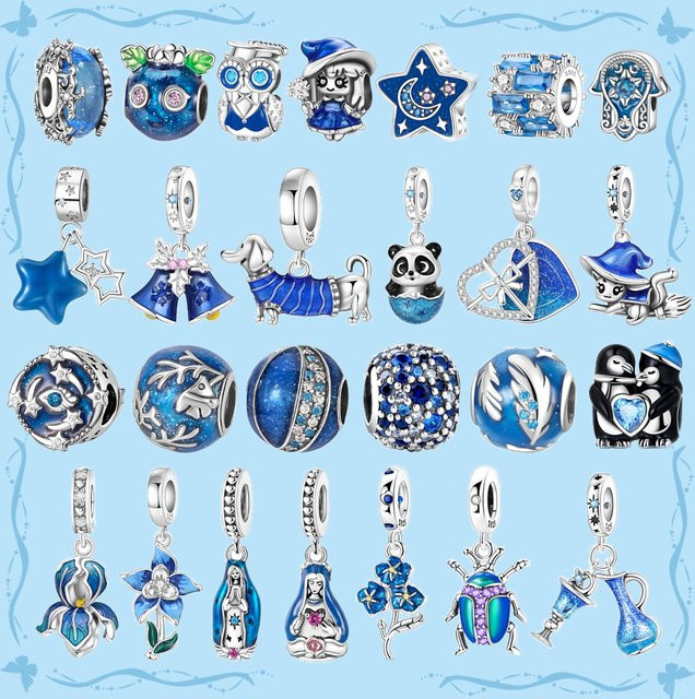 Charm-Anhänger 925 Silber, Perle, Blau, Unisex - Bild 1
