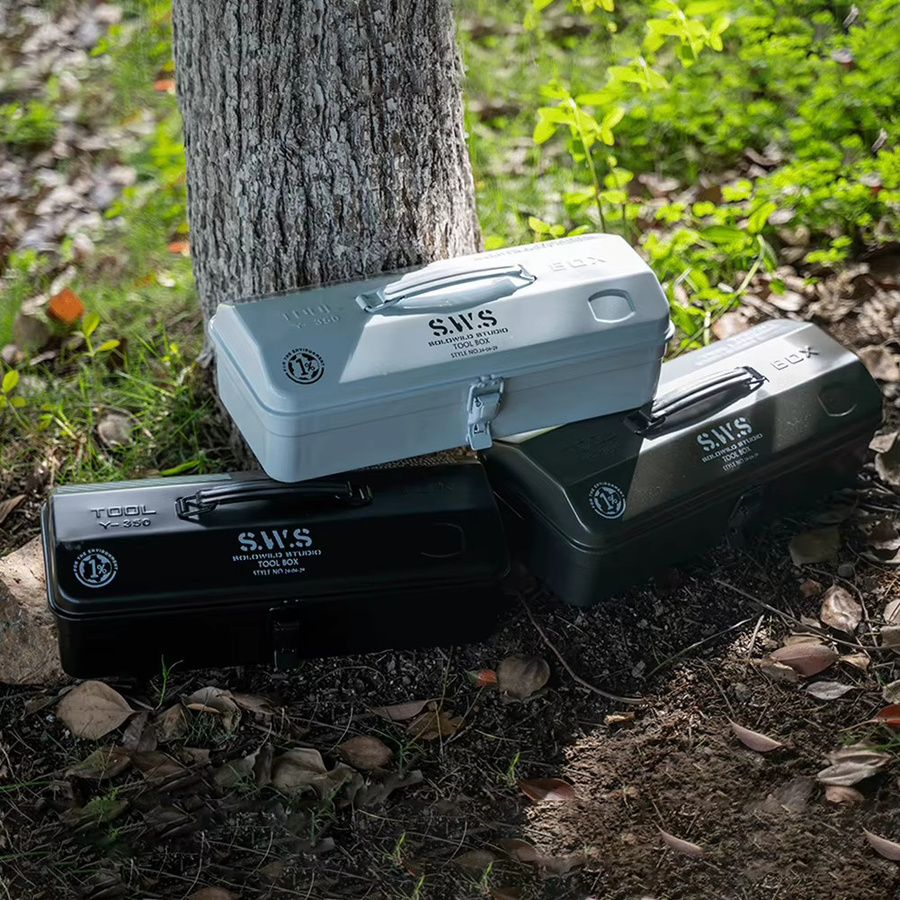 Tragbarer Werkzeugkoffer aus Eisen in Grün mit Anti-Rutsch-Funktion für Hardware und Camping, B/T/H: 37,0 x 16,0 x 12,0 cm - Bild 3