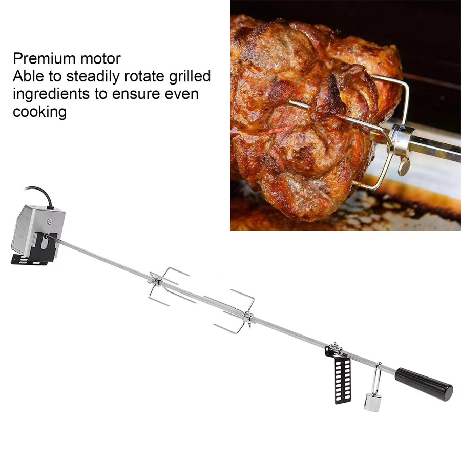 Elektrischer BBQ-Grill-Drehspieß mit Fleischgabeln und Drehmotor aus Edelstahl in Silber für Camping und Haushaltskochen - Bild 3