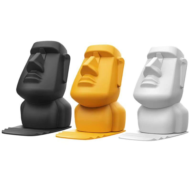 Moai-Statue aus Kunstharz als 3-in-1 Schreibtisch-Organizer in Schwarz für Handy und Brille - Bild 5