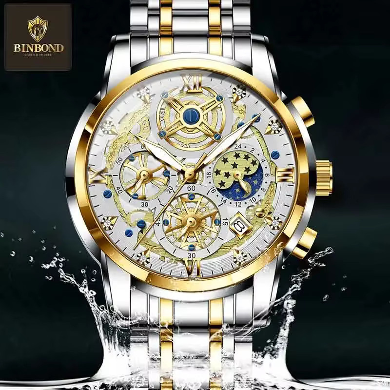 BINBOND Armbanduhr Chronograph, Quarz, Edelstahl, Silber, Herren - Bild 3