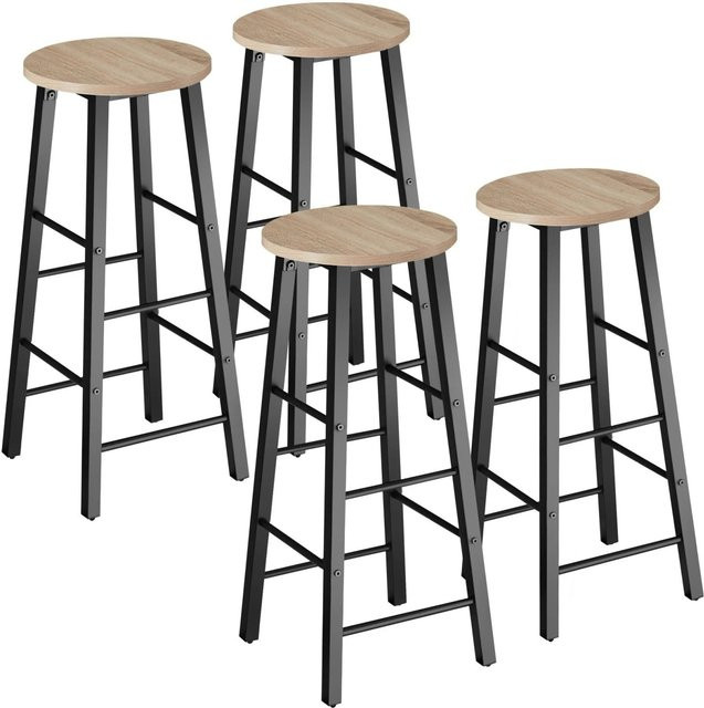Tectake Barhocker Set Keynes Industrial Style aus Holz und Stahl in Eiche Sonoma Hell und Schwarz, B/T/H: 31 x 31 x 72,5 cm - Bild 1