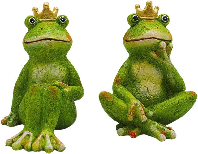 Dekohelden24 2er Set XL Froschkönige aus Keramik in Grün für den Garten und Teich, B/T/H: 10 x 14 x 15 cm - Bild 1