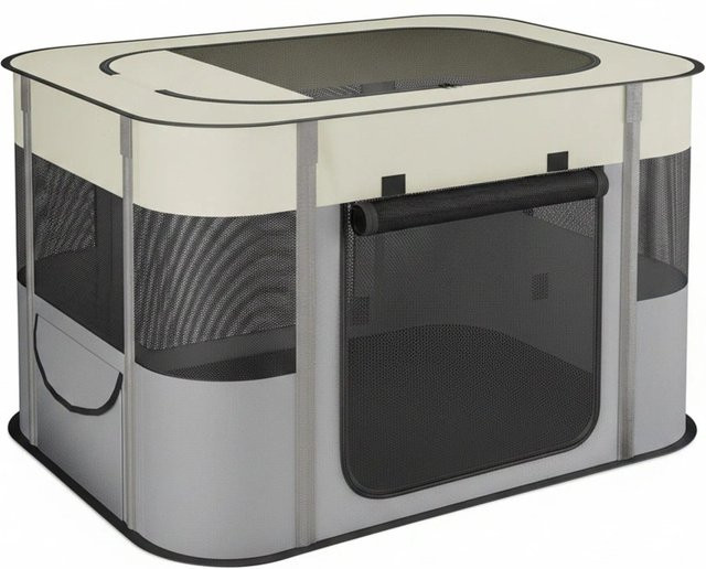 Faltbarer Relaxdays Welpenauslauf aus Oxford-Stoff und Fiberglas in Schwarz, Grau und Beige, B/T/H: 90 x 60 x 68 cm - Bild 1