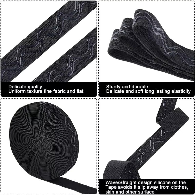 Rutschfestes elastisches Silikonband mit Wellenstruktur für DIY-Kleidungsstücke, Breite: 20 mm, Länge: 7,34 m, Farbe: Schwarz - Bild 6