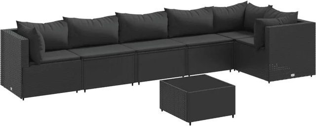vidaXL 7-tlg Garten-Lounge-Set in Schwarz aus PE-Rattan mit Kissen und Couchtisch - Bild 1