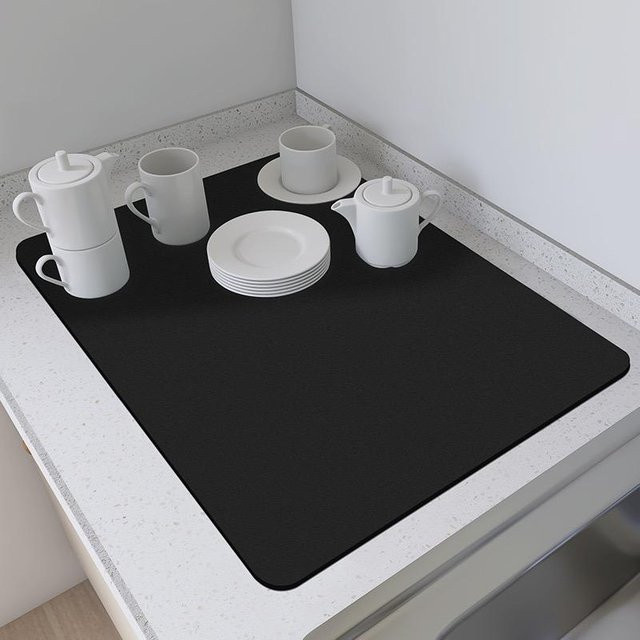 Rutschfeste und saugfähige Abtropfmatte aus Kieselalgenschlamm für Kaffeemaschinen von YC Direct, Schwarz, B x T: 50 x 40 cm - Bild 1