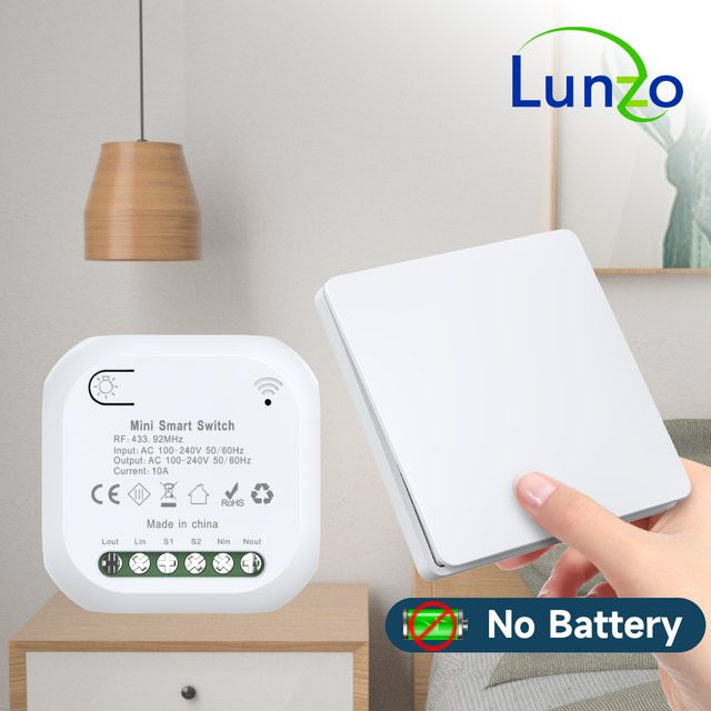 Lunzo QX-305 Kinetischer Lichtschalter mit kabelloser Fernbedienung, 1 Gang, 10 A, 110 V-240 V, Weiß - Bild 1